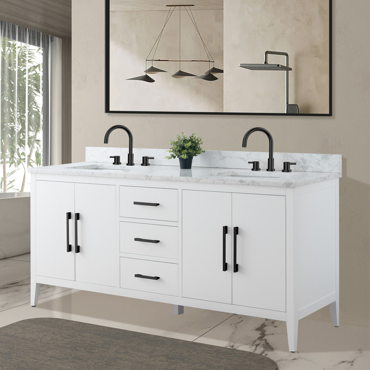 Vanity Art 72'' Double Bathroom Vanity with Engineered Marble Top